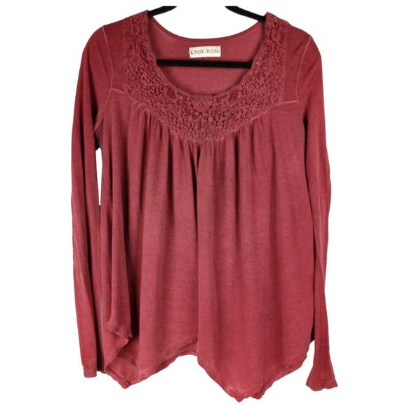 KNOX ROSE-Lace Topped Jersey Knit Boho Peasant Top-L - Picture 3 of 6